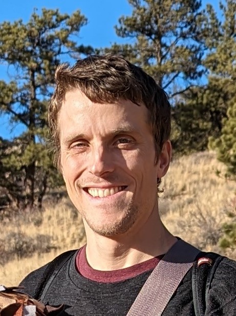 Man in field with shrubs